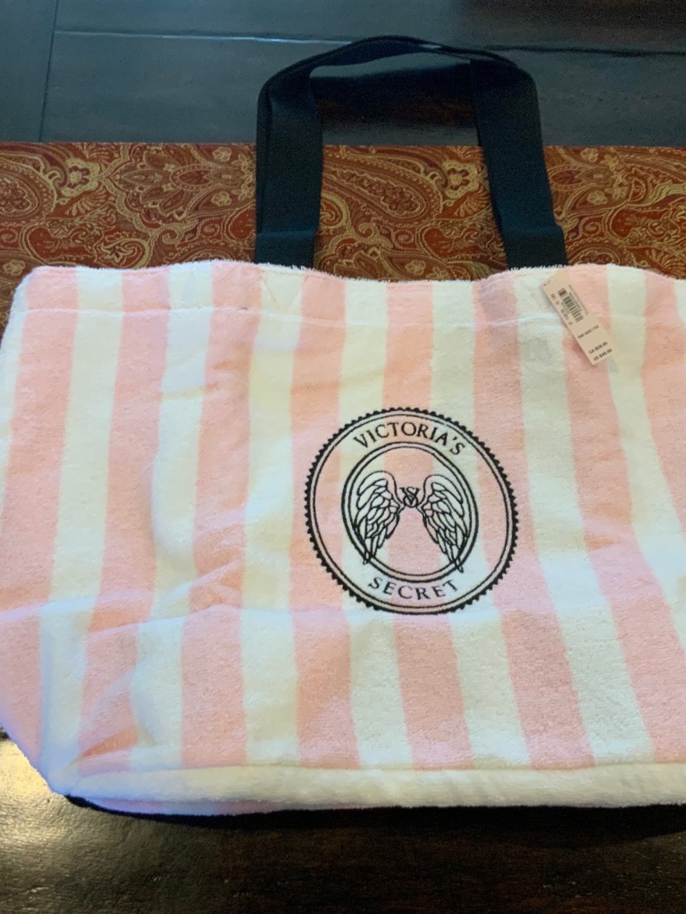 Victoria's Secret Pink Striped Terry Tote Bag Angel Essentials Travel Logo, NWT,